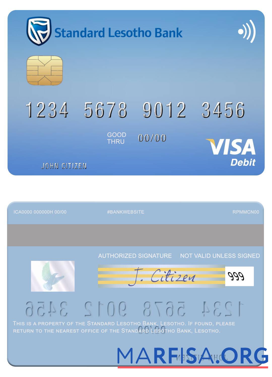 Downloadable Lesotho Standard Lesotho Bank visa debit card template
